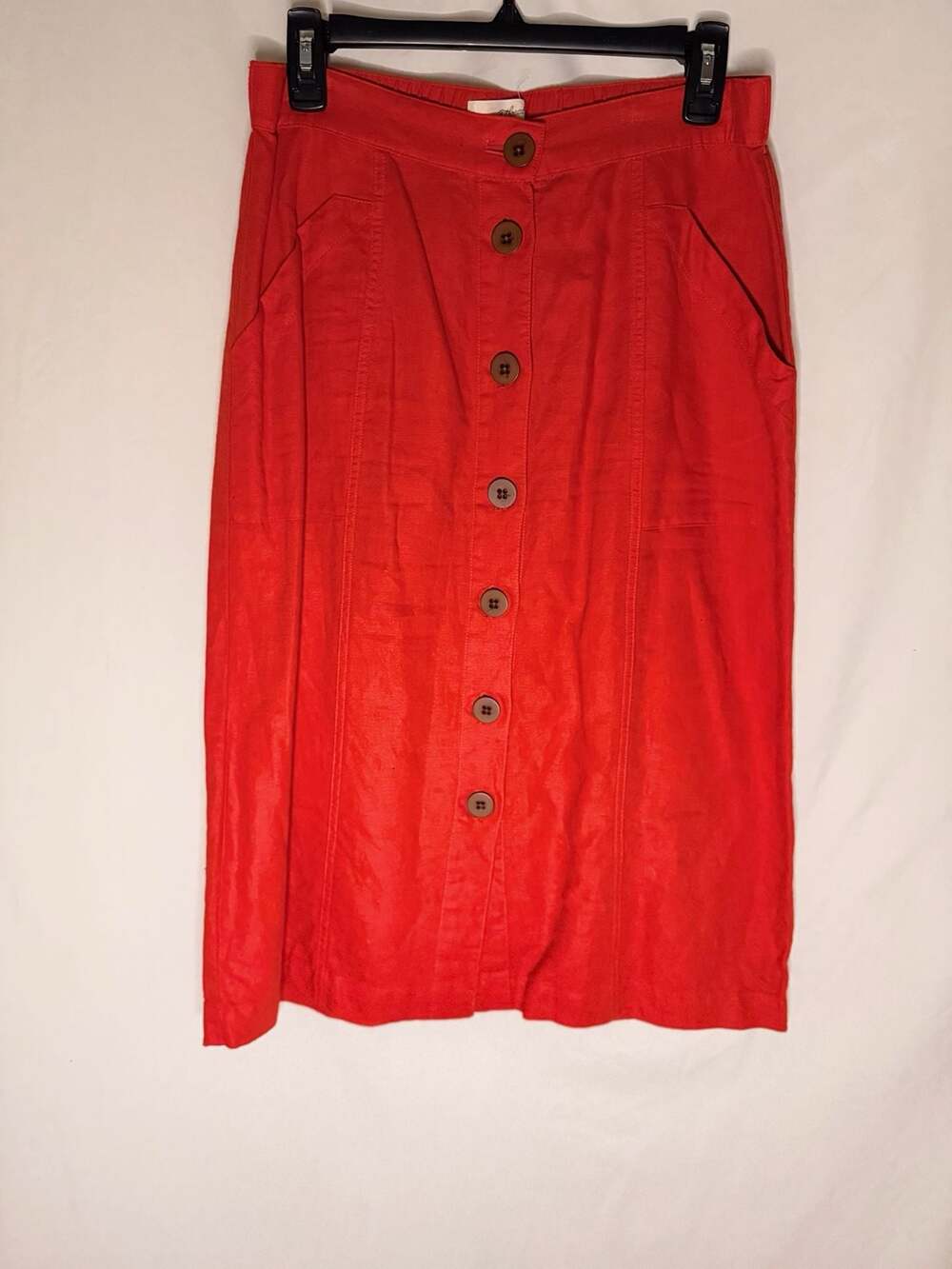 Universal Thread Orange Red Button-Front Midi Skirt Size M